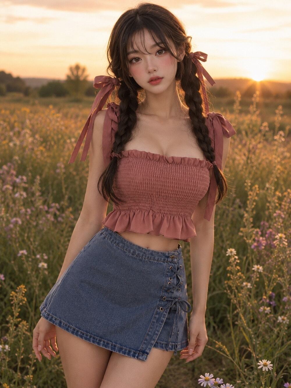 Tea Roses & Tender Hours Dusty Mauve Ruffled Romance Tie-Strap Crop Top